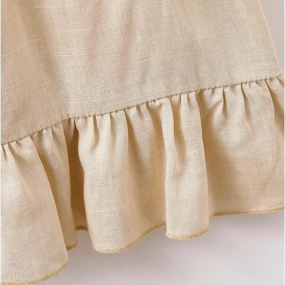 Soly Hux Toddler Girl's Floral Embroidered Cream Dress, Scoop Neck, Cap Sleeve. - Picture 6 of 6